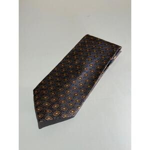 Vintage Burberrys of London Silk Tie Geometric Oval Medallion Pattern Navy Gold
